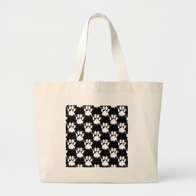 White Dog Paw Pattern With Paint Splatter Large Tote Bag (Front)