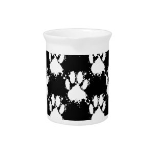 White Dog Paw Pattern With Paint Splatter Pitcher