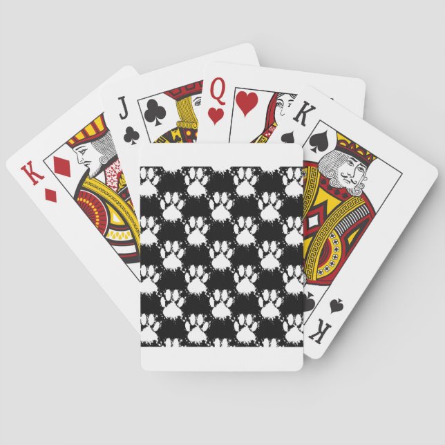 White Dog Paw Pattern With Paint Splatter Playing Cards (Back)