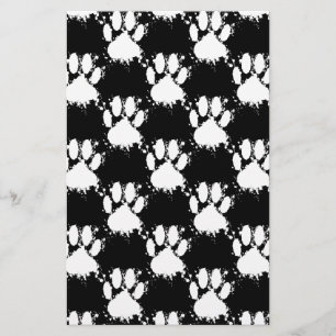 White Dog Paw Pattern With Paint Splatter Stationery