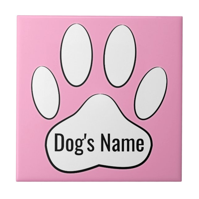 White Dog Paw Print On Pink Add Name Tile (Front)