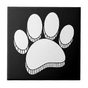 White Dog Pawprint Hand Drawn Custom Tile
