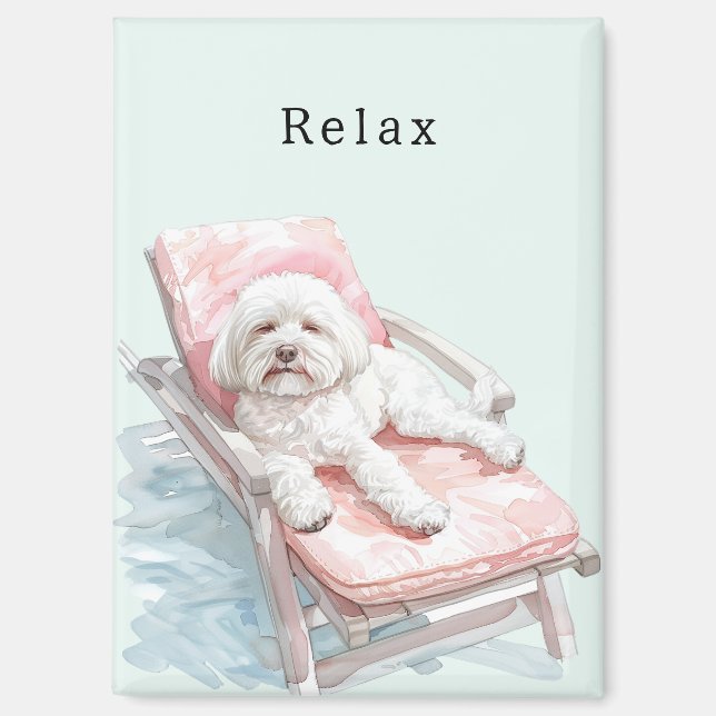 White Dog Pink Lounge Chair Magnet (Front)