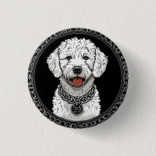 White Dog Portrait with Chain Collar 3 Cm Round Badge