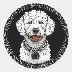White Dog Portrait with Chain Collar Classic Round Sticker