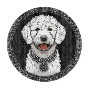 White Dog Portrait with Chain Collar Cutting Board