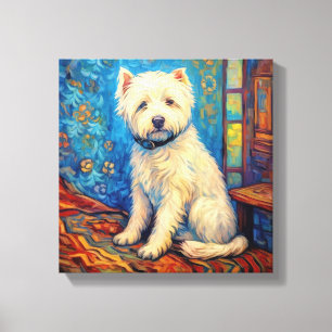 White Dog Van Gogh Canvas Print