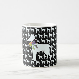 White Dog With Bow Black Coffee Mug