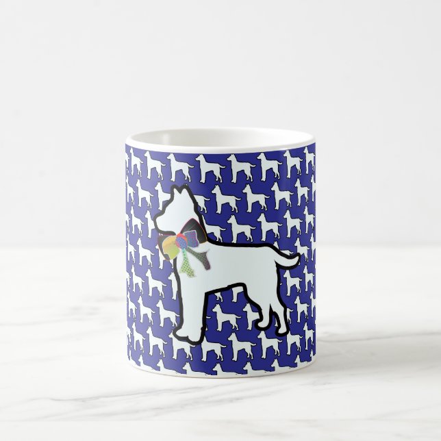 White Dog With Bow Blue Coffee Mug (Center)