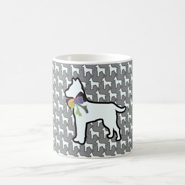 White Dog With Bow Grey   Coffee Mug (Center)