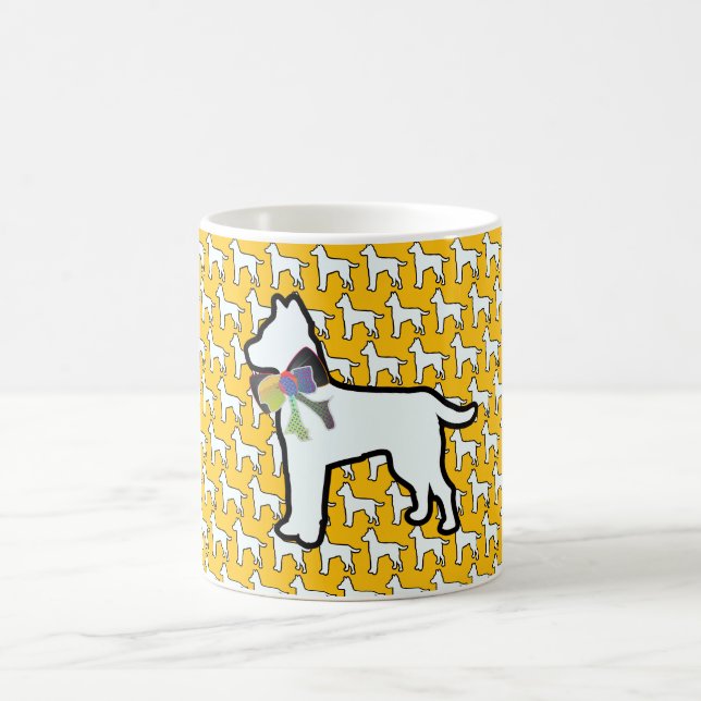 White Dog With Bow Yellow  Coffee Mug (Center)