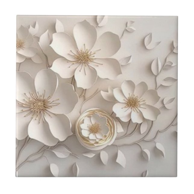 White Dogwood Flower Ceramic Tile (Front)