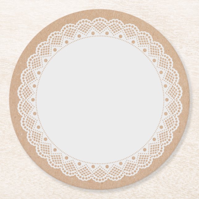 White Doily Look Paper Coasters (Front)