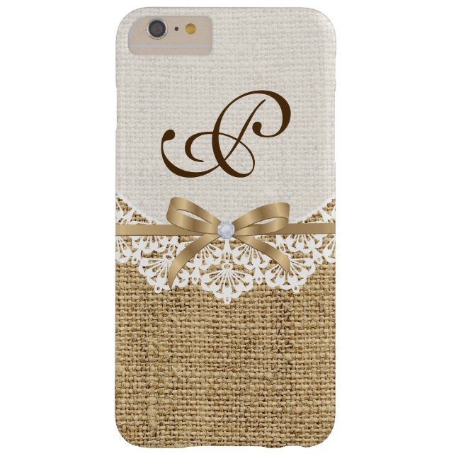 White doily with lace & natural burlap monogram Case-Mate iPhone case (Back)