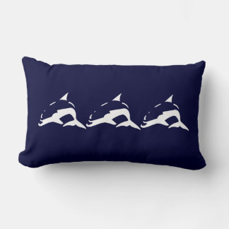 white DOLPHIN strips  on navy blue pillow