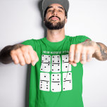 White Dominoes with Black Dots Personalised T-Shirt<br><div class="desc">Add your own custom message to create the perfect personalised graphic tee. This t-shirt features simple,  hand-drawn style illustrations of white dominoes with black dots and printing.</div>