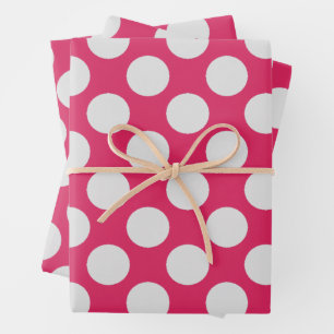 White dot and Hot Pink  background Wrapping Paper Sheet
