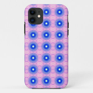 white dot blue blossoms on pink case