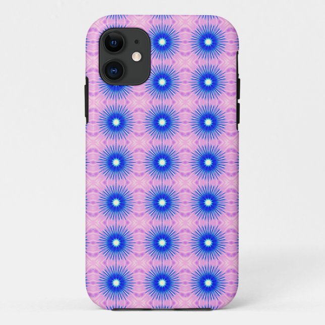 white dot blue blossoms on pink case (Back)