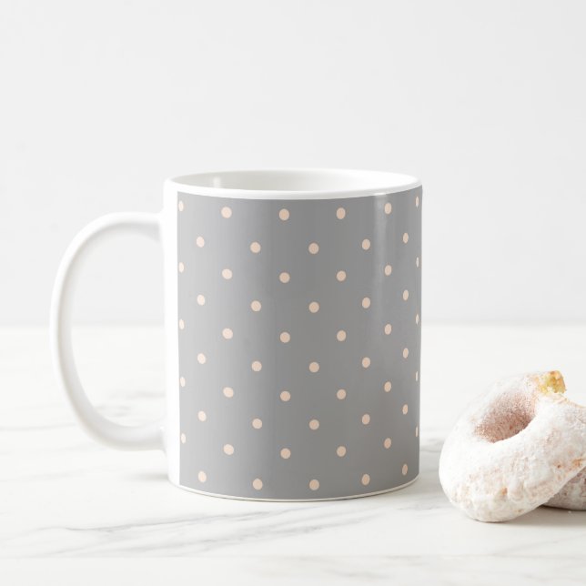 White Dot Grey Background Elegant Polka Dot Dotted Coffee Mug (With Donut)