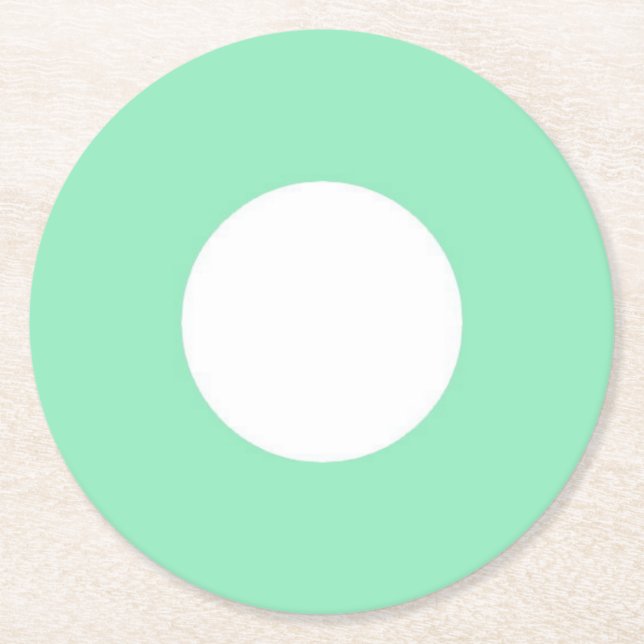 White Dot Modern Elegant Blank Mint Green Template Round Paper Coaster (Front)