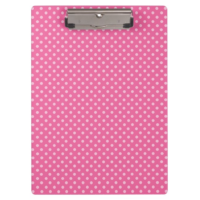 White Dot Pink Background Elegant Polka Dot Dotted Clipboard (Front)