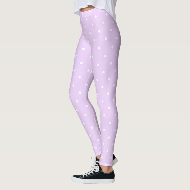 White Dot Pink Background Elegant Polka Dot Dotted Leggings (Left)