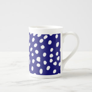 White Dots Dark Blue Bone China Mug