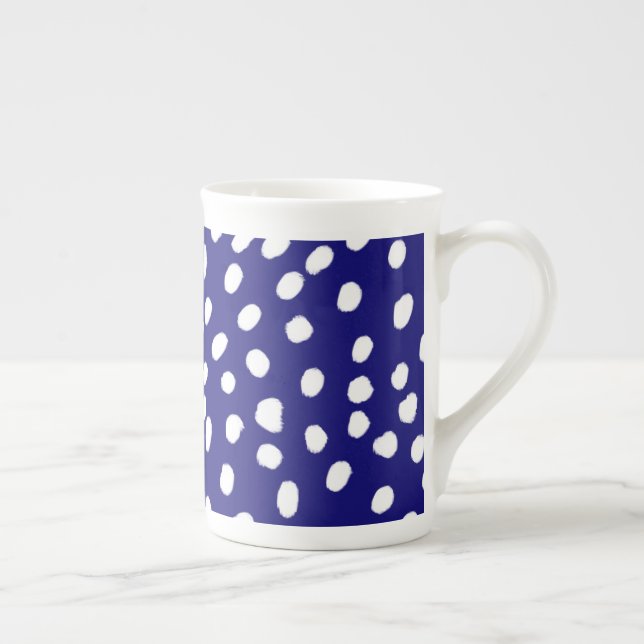 White Dots Dark Blue Bone China Mug (Right)