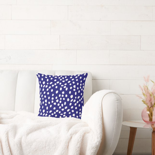 White Dots Dark Blue Cushion (Couch)