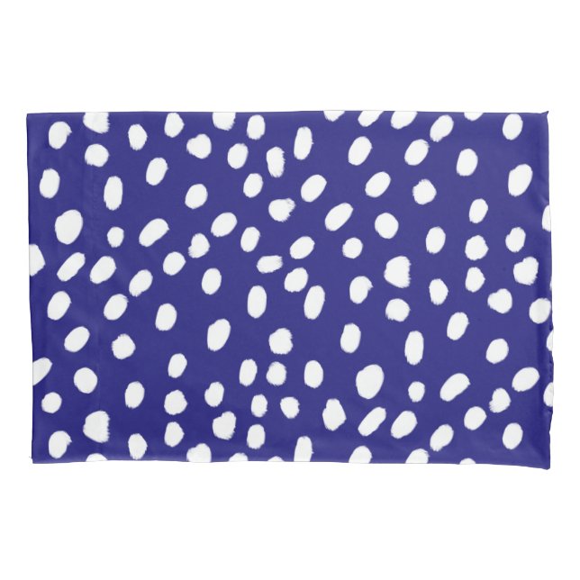 White Dots Dark Blue Pillowcase (Front-Left)