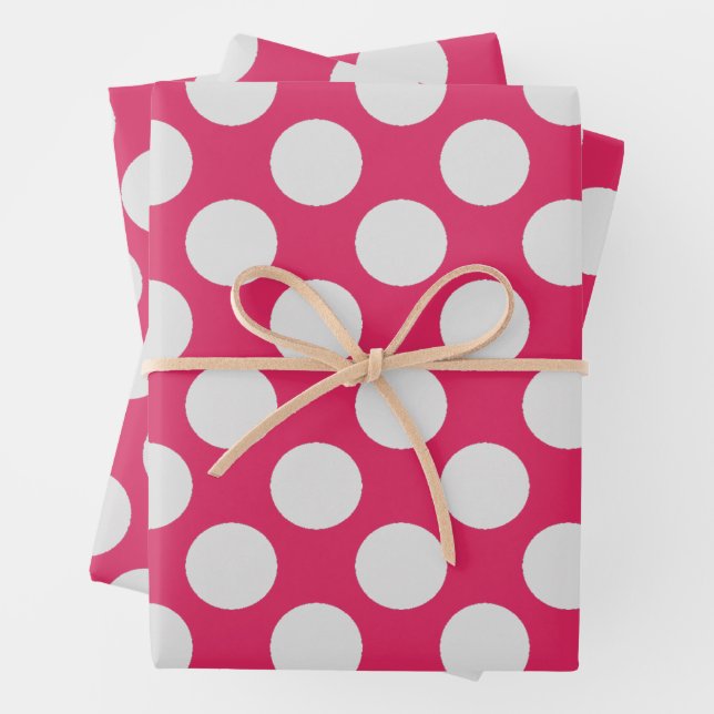White Dots Hot Pink Wrapping Paper Sheet (In situ)