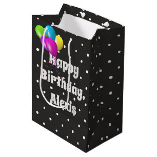 White dots on black balloon birthday medium gift bag