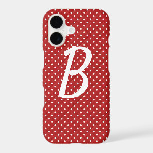 white dots on red monogram