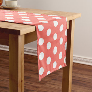 White dots pattern on live coral short table runner
