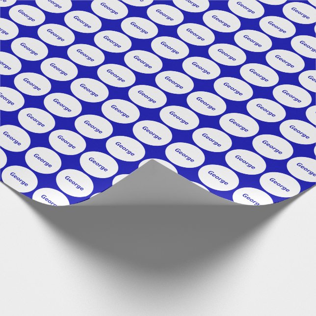 White Dots Pattern On Royal Blue With Name Wrapping Paper (Corner)