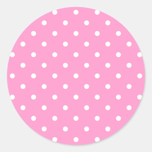 White Dots, Pink Polka Dots Pattern. Classic Round Sticker (Front)