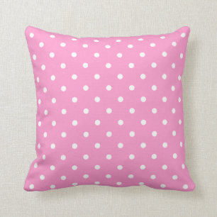 White Dots, Pink Polka Dots Pattern. Cushion