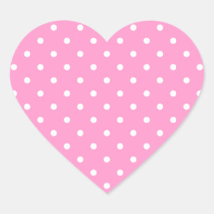 White Dots, Pink Polka Dots Pattern. Heart Sticker