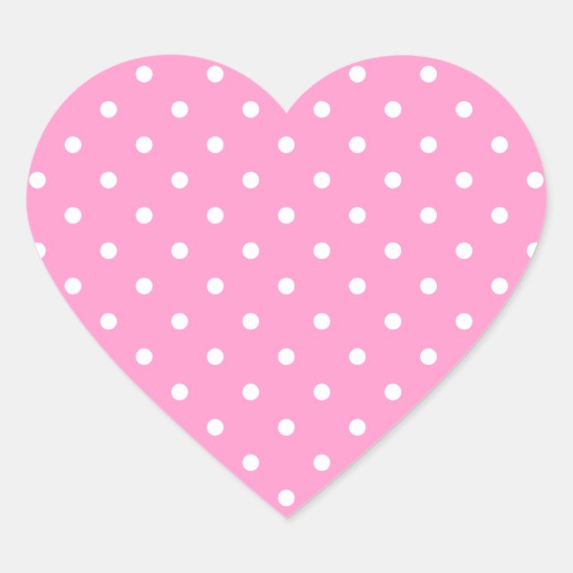 White Dots, Pink Polka Dots Pattern. Heart Sticker (Front)