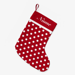 White Dots Red Christmas Stocking Custom Name