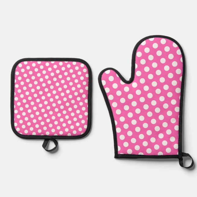 White dotted pattern oven mitt & pot holder set (Front)