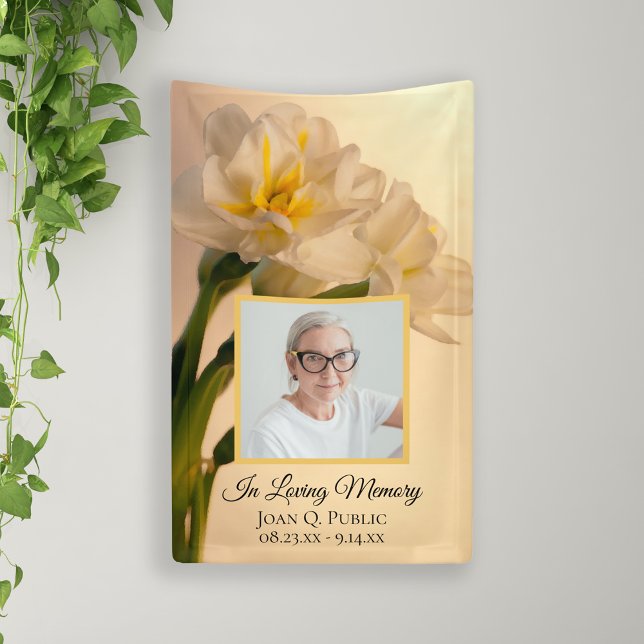 White Double Daffodils Celebration of Life Funeral Banner (Creator Uploaded)