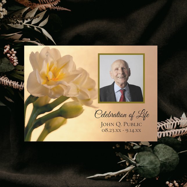 White Double Daffodils Flowers Celebration of Life Invitation (Creator Uploaded)