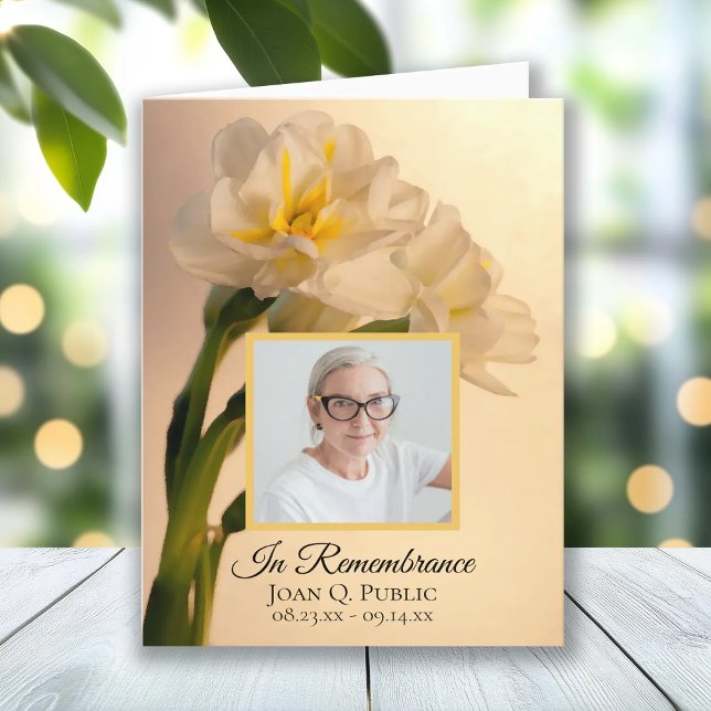 White Double Daffodils Funeral Sympathy Thank You Card (Creator Uploaded)