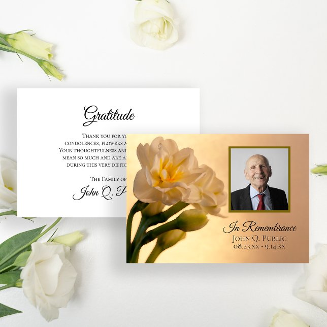 White Double Daffodils Funeral Sympathy Thank You Card (Creator Uploaded)