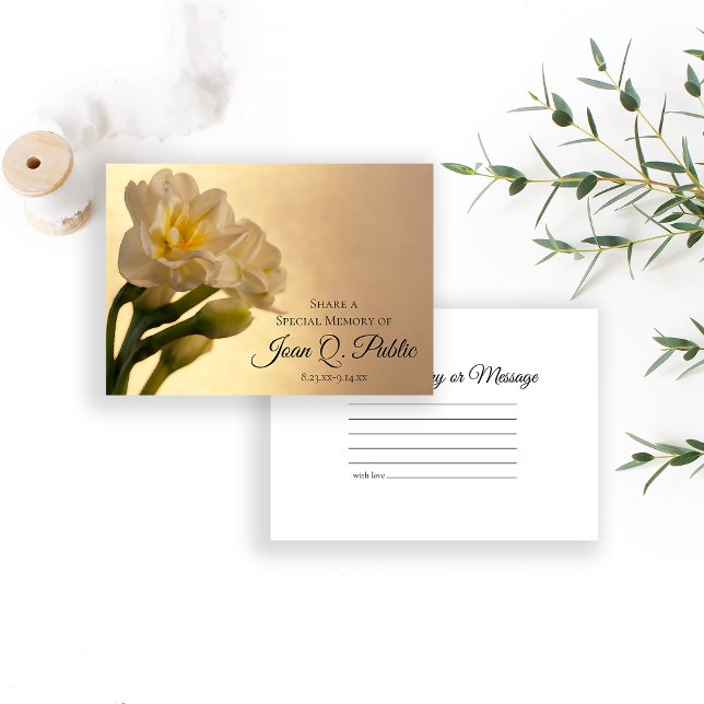 White Double Daffodils Share a Memory Funeral  Card (Creator Uploaded)