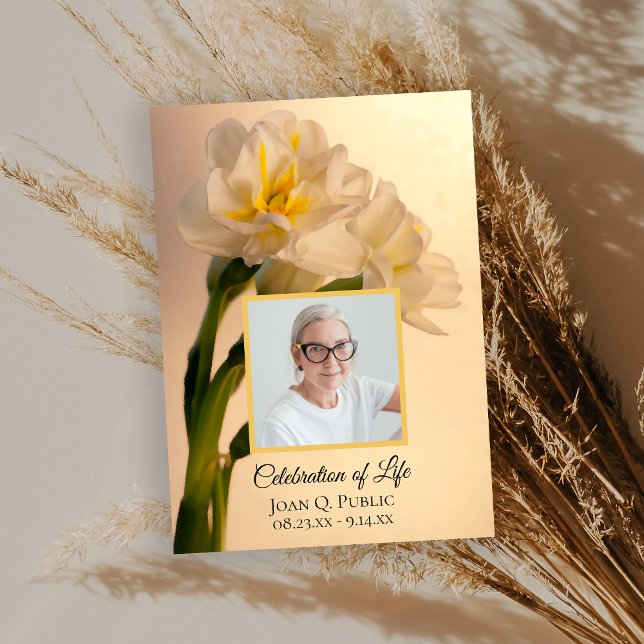 White Double Daffodils Spring Celebration of Life Invitation (Creator Uploaded)