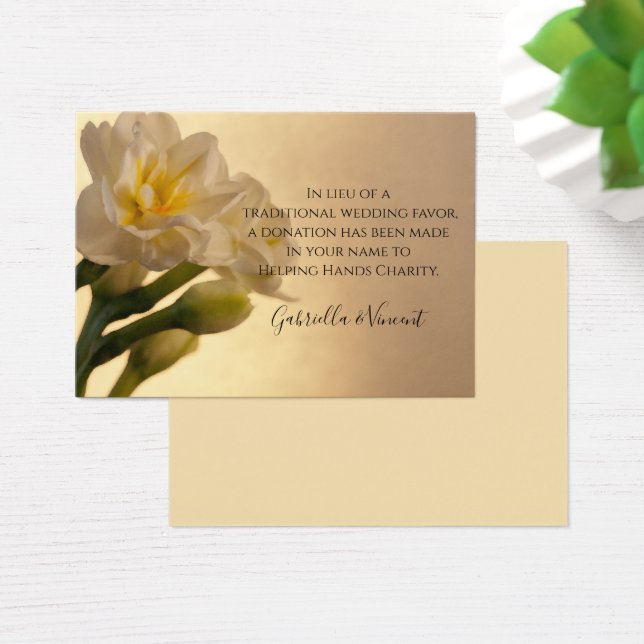 White Double Daffodils Wedding Charity Favour Card (Desk)