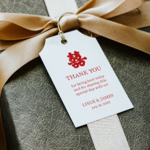 White Double Happiness Chinese calligraphy asian Gift Tags